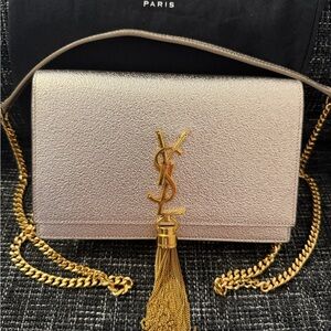 Saint Laurent Metallic Gold Crossbody with Tassel Monogram
